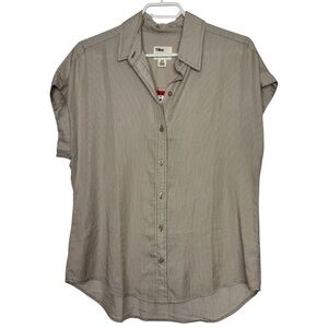 Tilley Tencel Button-Up Taupe Shirt Pinstripe Short Sleeve size M New